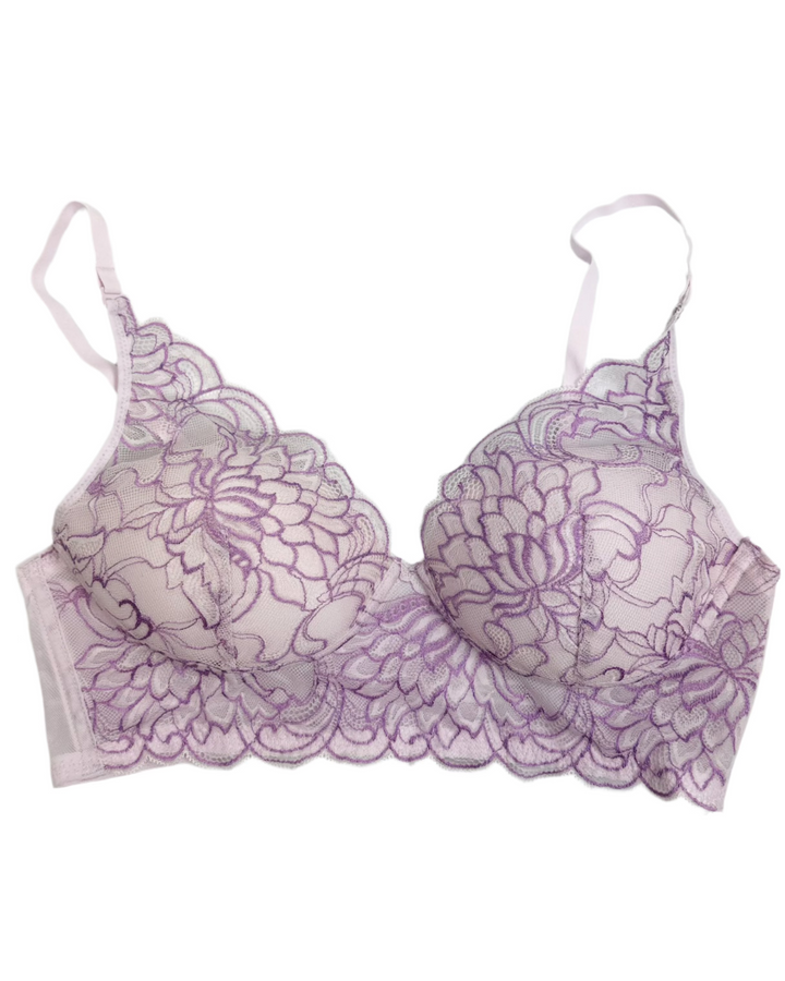 Pink And Purple Floral Lace Overlay Bra - 34B