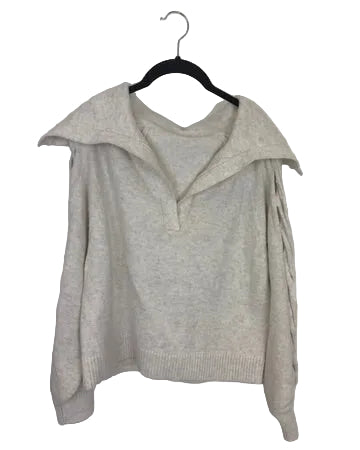Beige V-Neck Sweater with Cut-Out Arm Detailing- Size 2/4