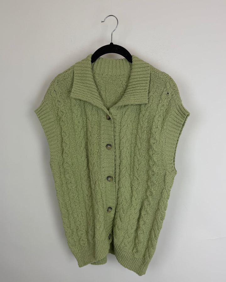 Pistachio Collared Cable Knit Sweater Vest - Size 4/6