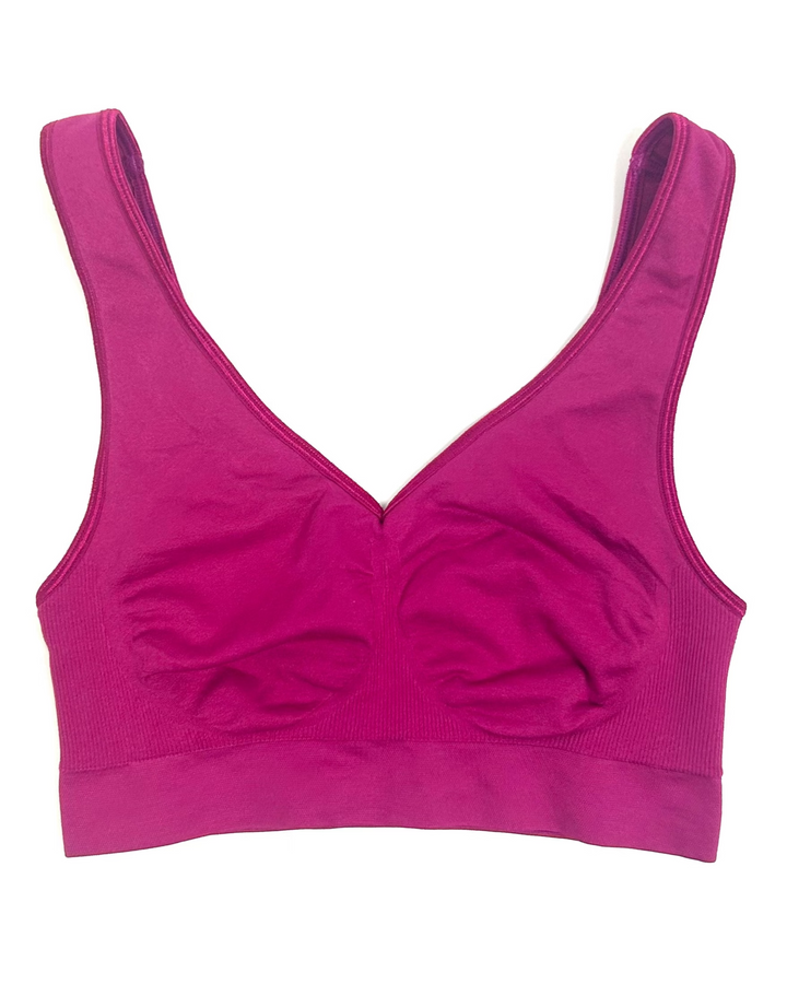 Fuchsia V-neck Sports Bra - Extra Small