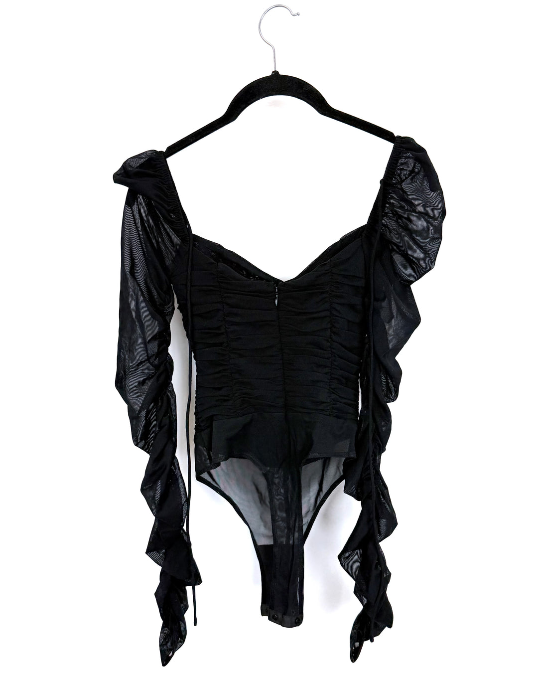 Black Ruched Long Sleeve Bodysuit - Size 0/2