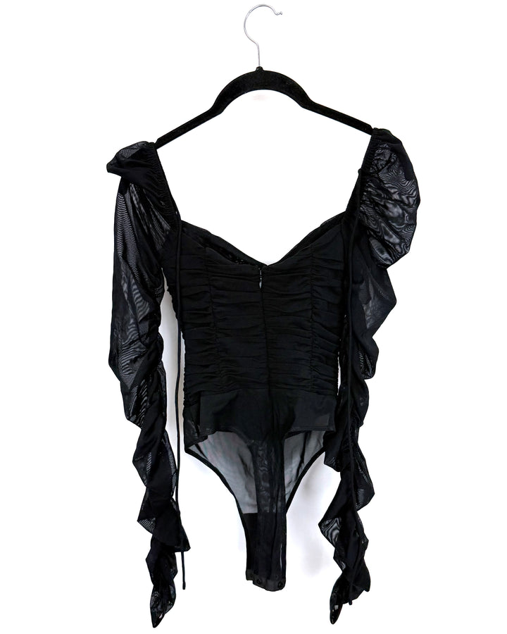 Black Ruched Long Sleeve Bodysuit - Size 0/2