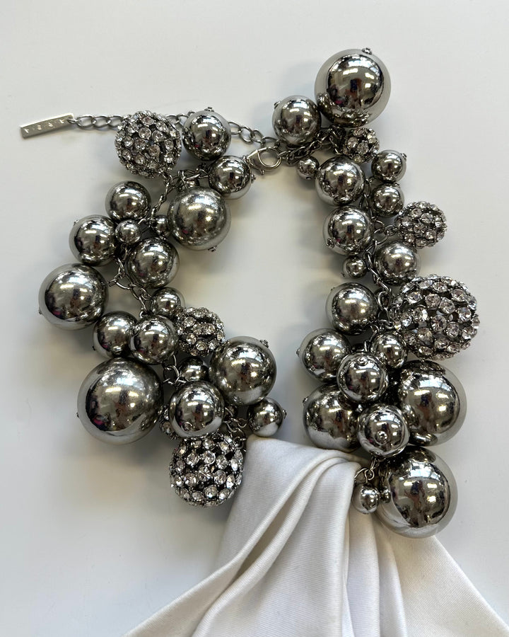White and Silver Oversized Beads Halter Crop Top - Size 2/4