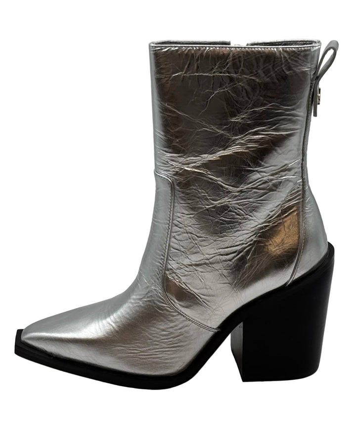 Crinkle Metallic Silver Leather Bootie - Size 8