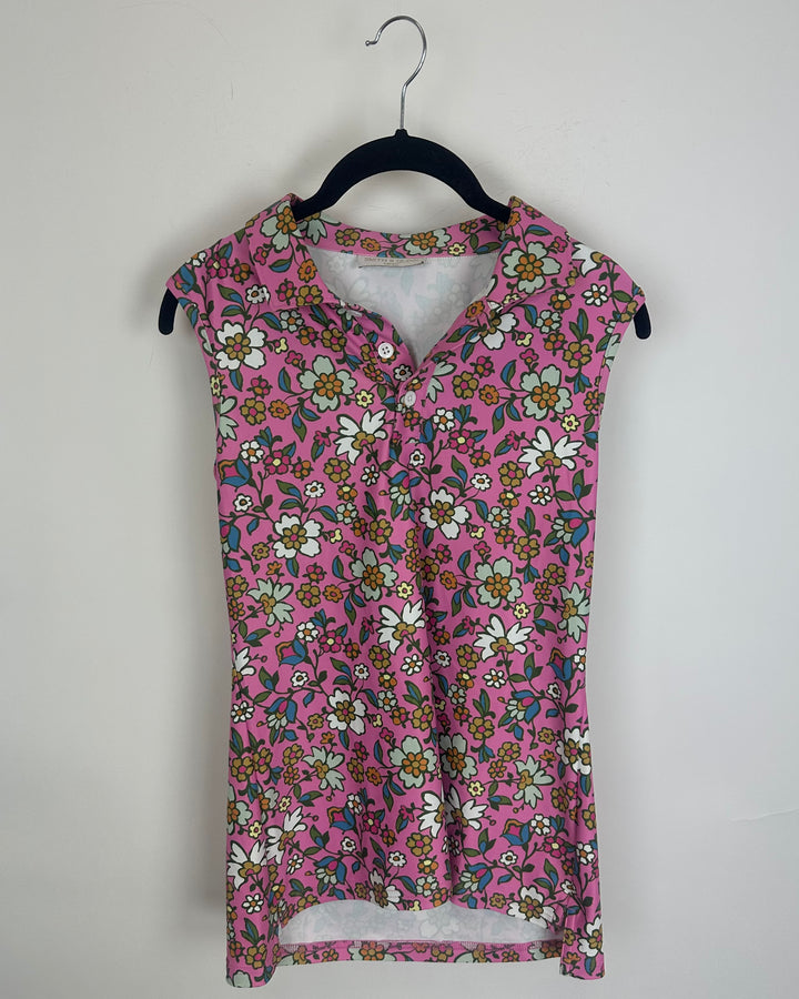 Candy Pink Floral Activewear Top - Size 2/4 and 4/6