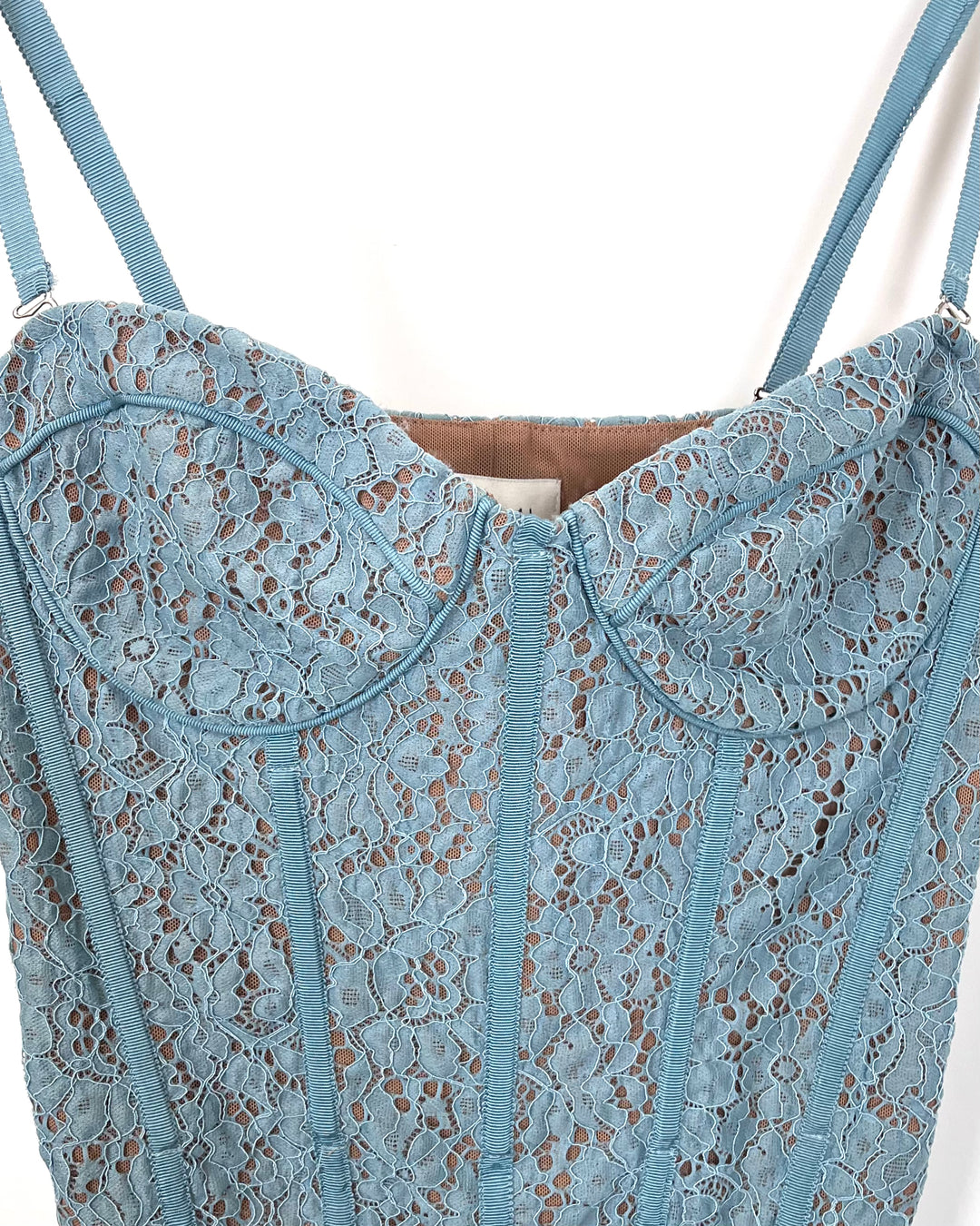 Muted Dusty Teal Lace Corset Bodysuit - Size 0 and 4