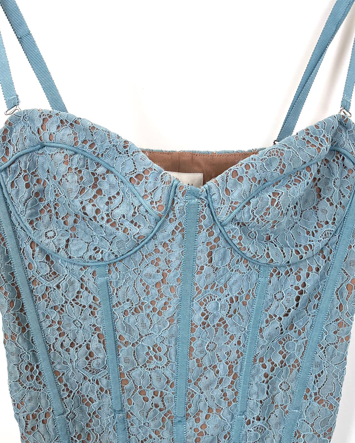Muted Dusty Teal Lace Corset Bodysuit - Size 0 and 4