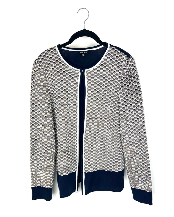 Tan and Navy Scalloped Zip Up Jacket - Extra Small