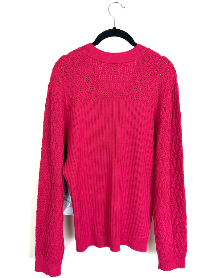 Raspberry Pink Knit Long Sleeve Top - 16W-18W