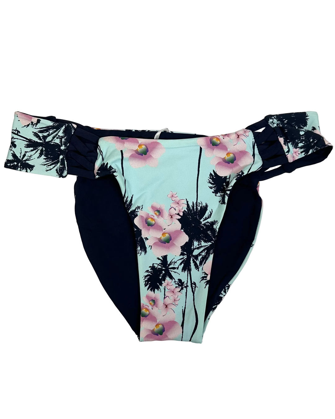 Blue and Pink Floral Reversible Crisscross Bikini Bottom - S, L