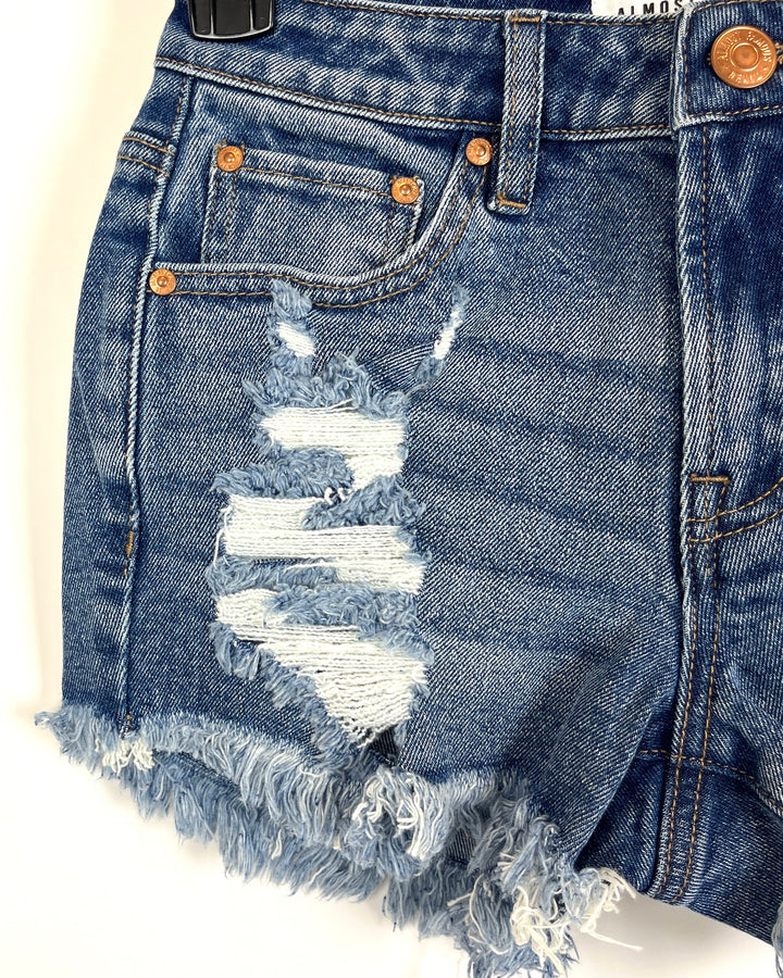 Dark Wash Denim Ripped Shorts - Size 0/2
