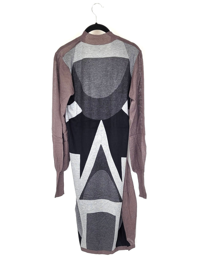 Brown and Gray Long Knit Cardigan - Extra Small and Small