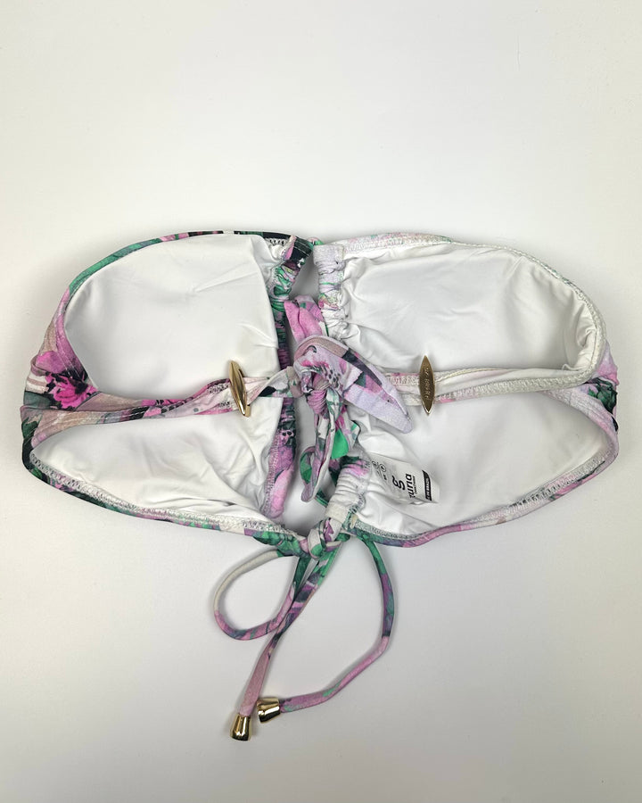Purple Floral and White Double String Multi Wear Bikini Top - Large