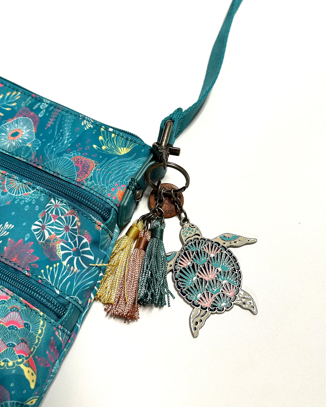 Teal Ocean Motif Print Crossbody Bag