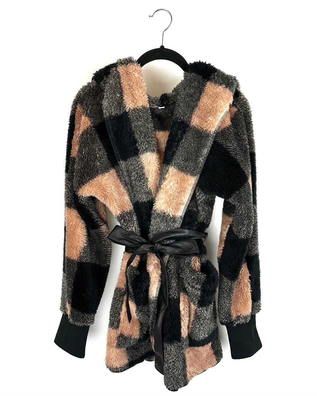 Brown and Black Checkered Lounge Cardigan - Size 6/8