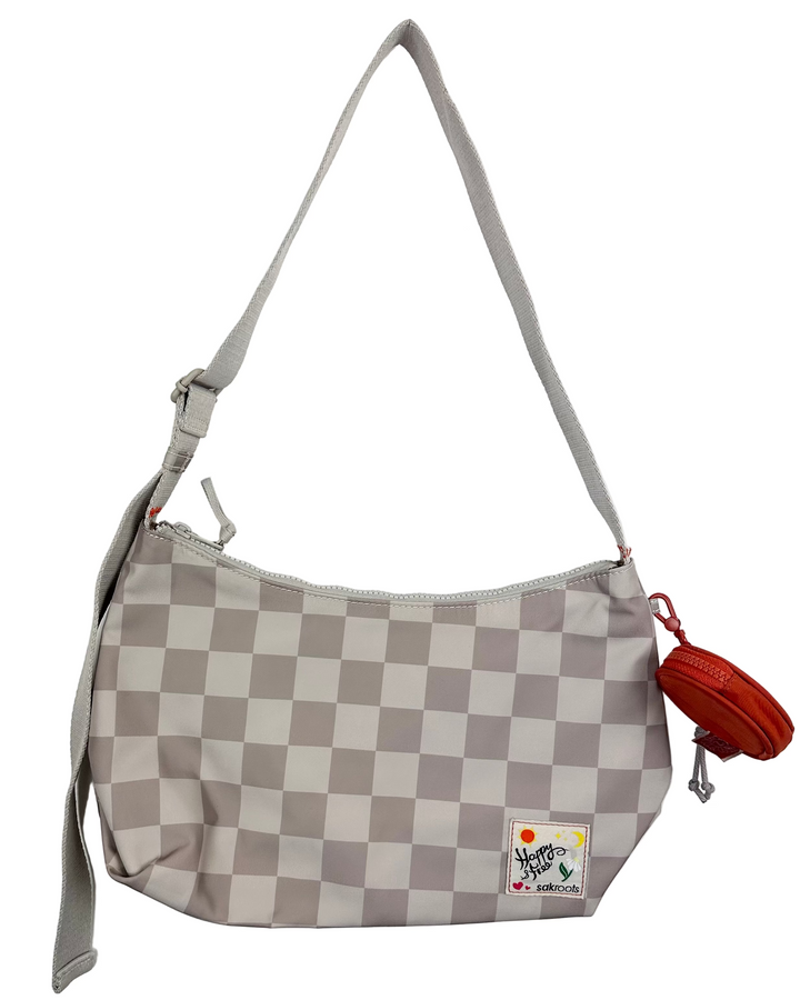 Tan Checkered Adjustable Strap Bag