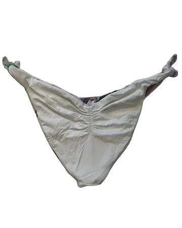 Purple Floral and White Reversible Scrunch Tie Bikini Bottom - XS - XL