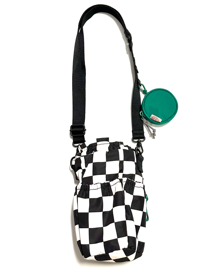 Black and Off White Checkerboard Drawstring Bag
