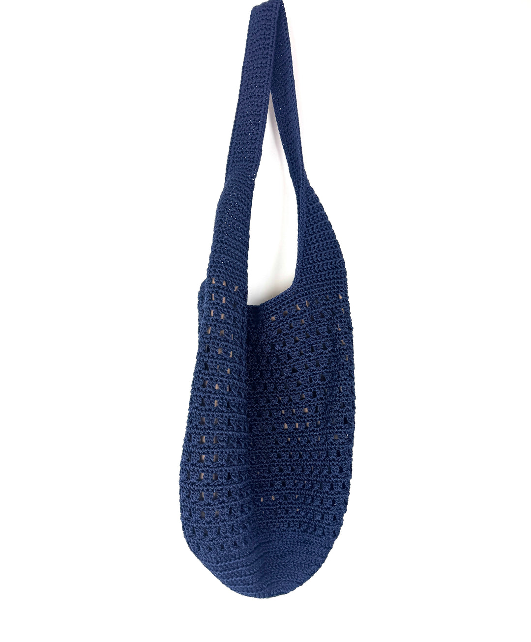 Blue Crochet Shoulder Bucket Bag