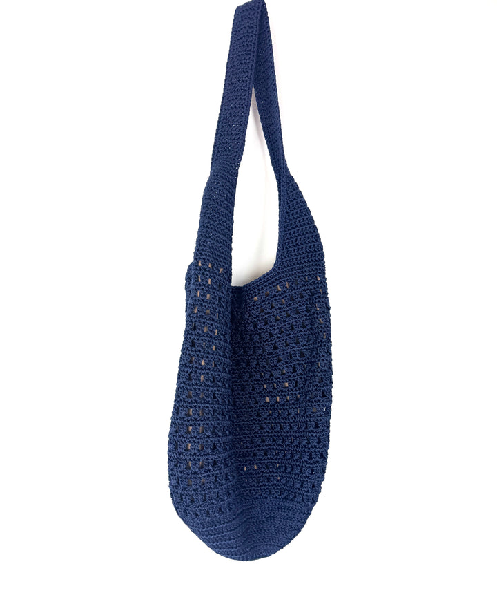 Blue Crochet Shoulder Bucket Bag