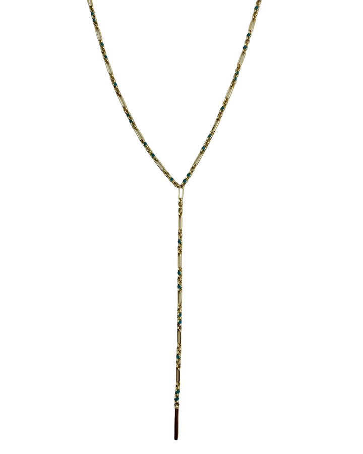 Teal Lariat Gold Necklace