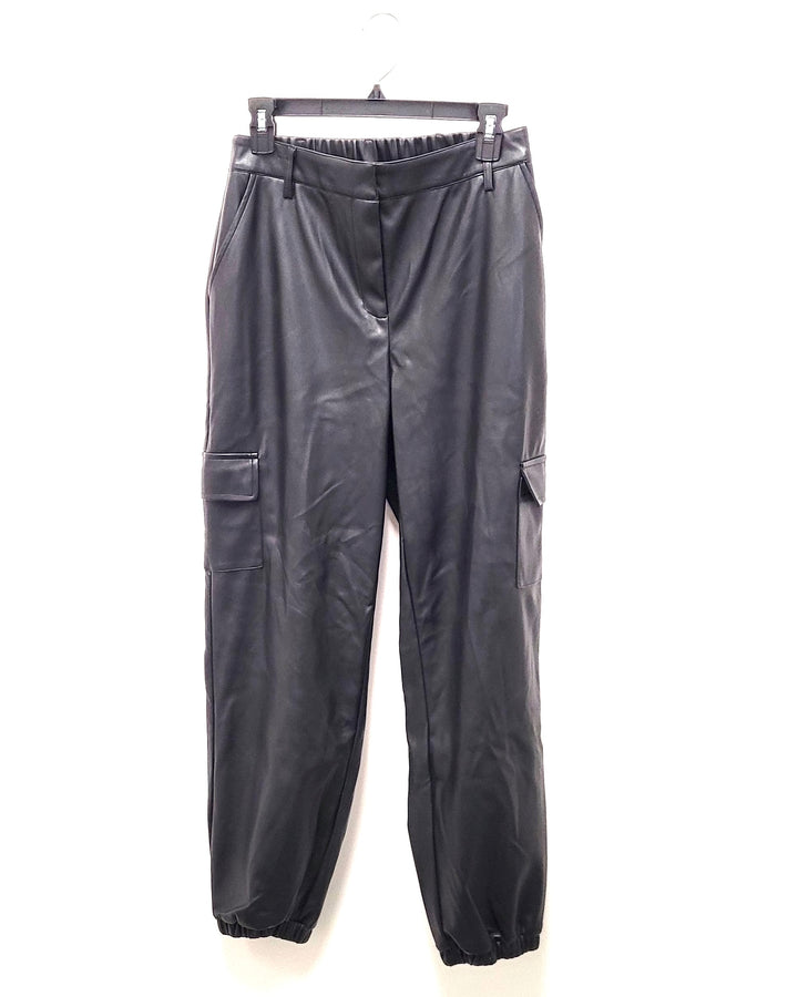 Black Faux Leather Joggers - Size 2/4