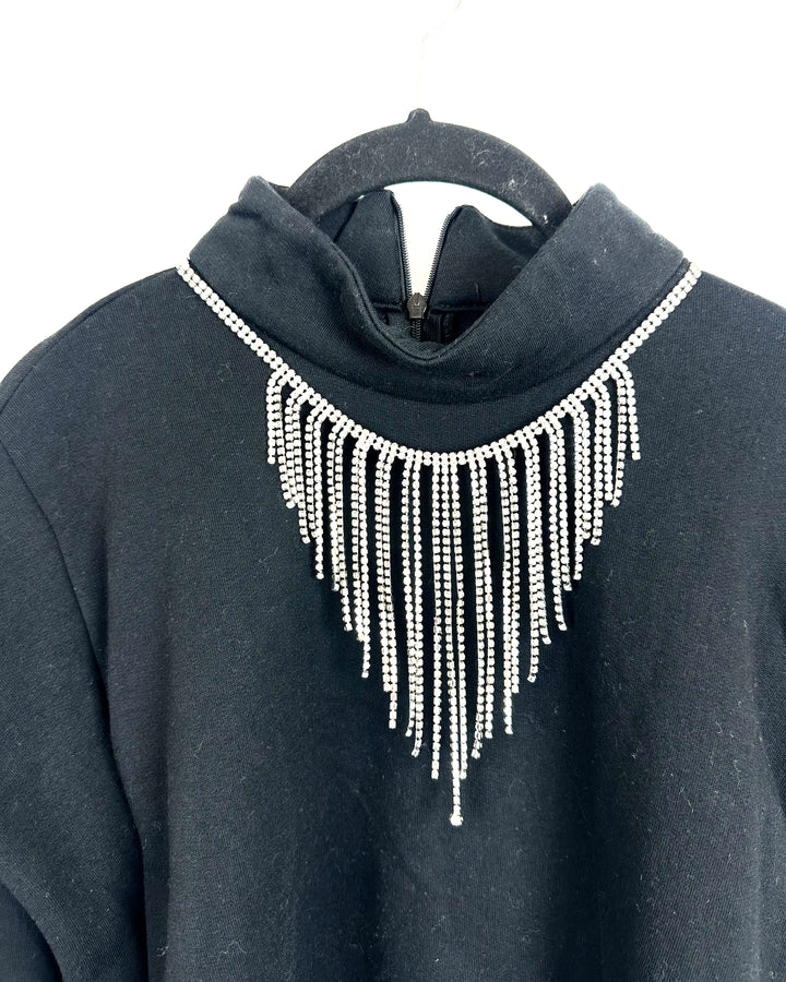 Black Rhinestone Fringe Mock Neck Top- Size 6/8