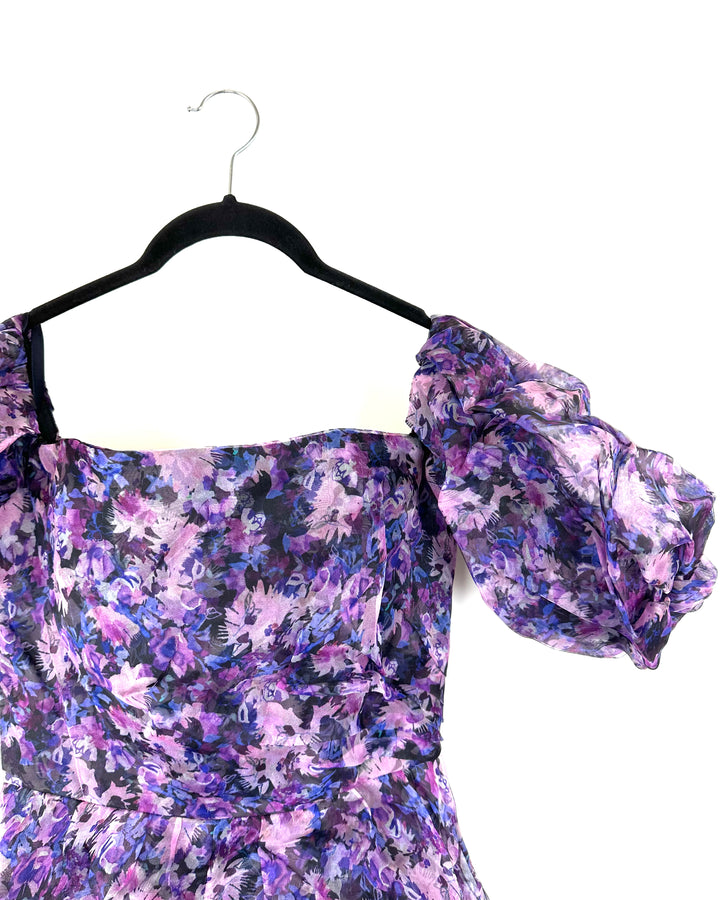 Violet Floral Off Shoulder Dress - Size 4/6