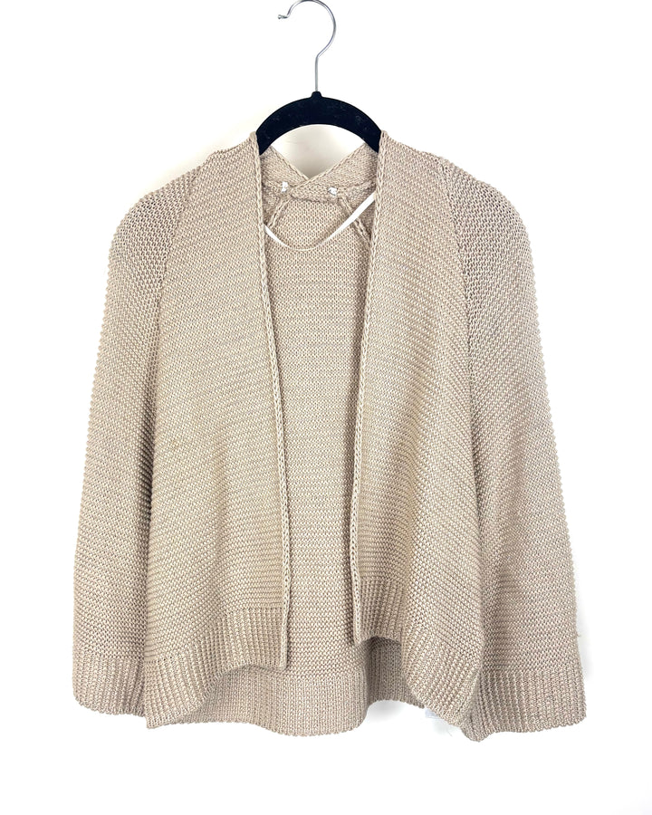 Sand Beige Textured Knit Cardigan - Small