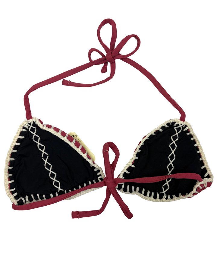Raspberry Pink and Black Reversible Triangle Bikini Top - Small