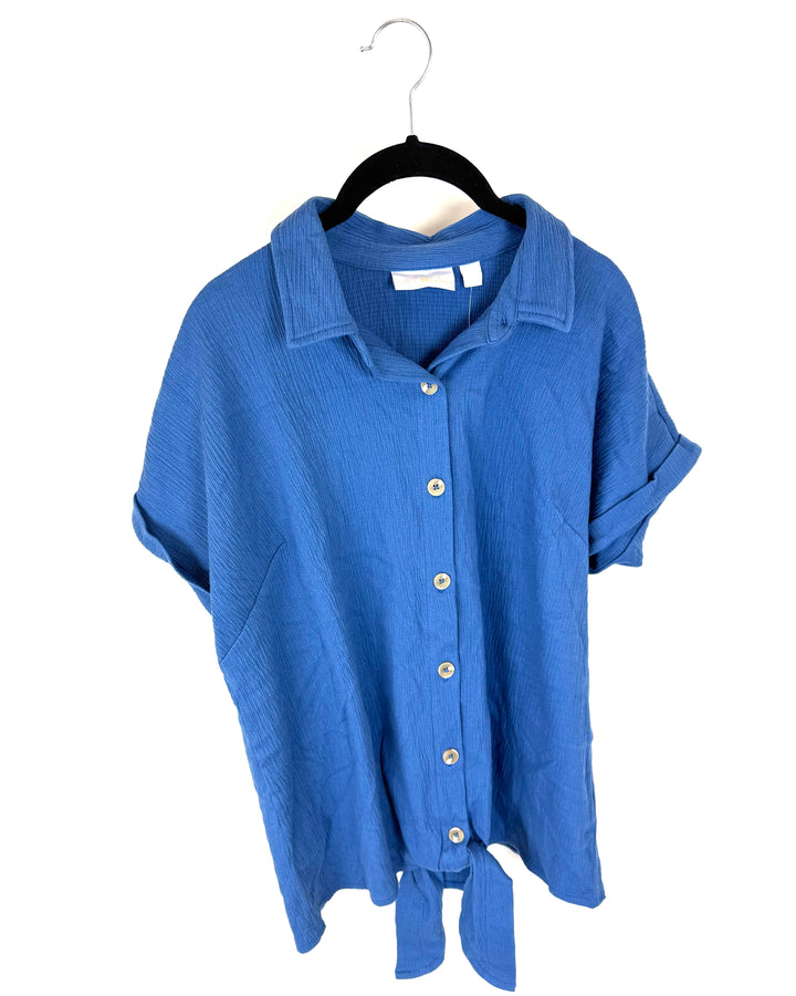 Blue Button Down Tie Top - Size 6/8