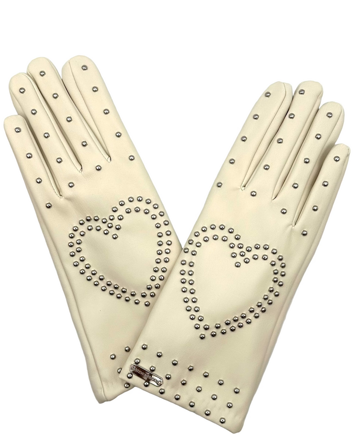 Ivory Faux Leather Studded Gloves - One Size