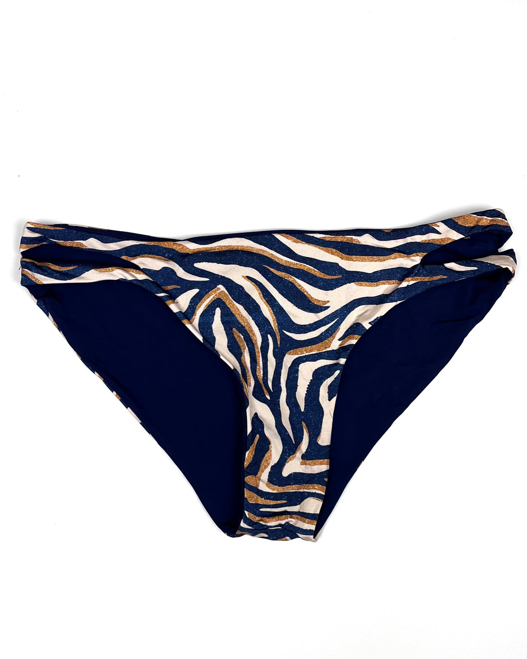Blue Animal Print Reversible Cut Out Bikini Bottom - Extra Large