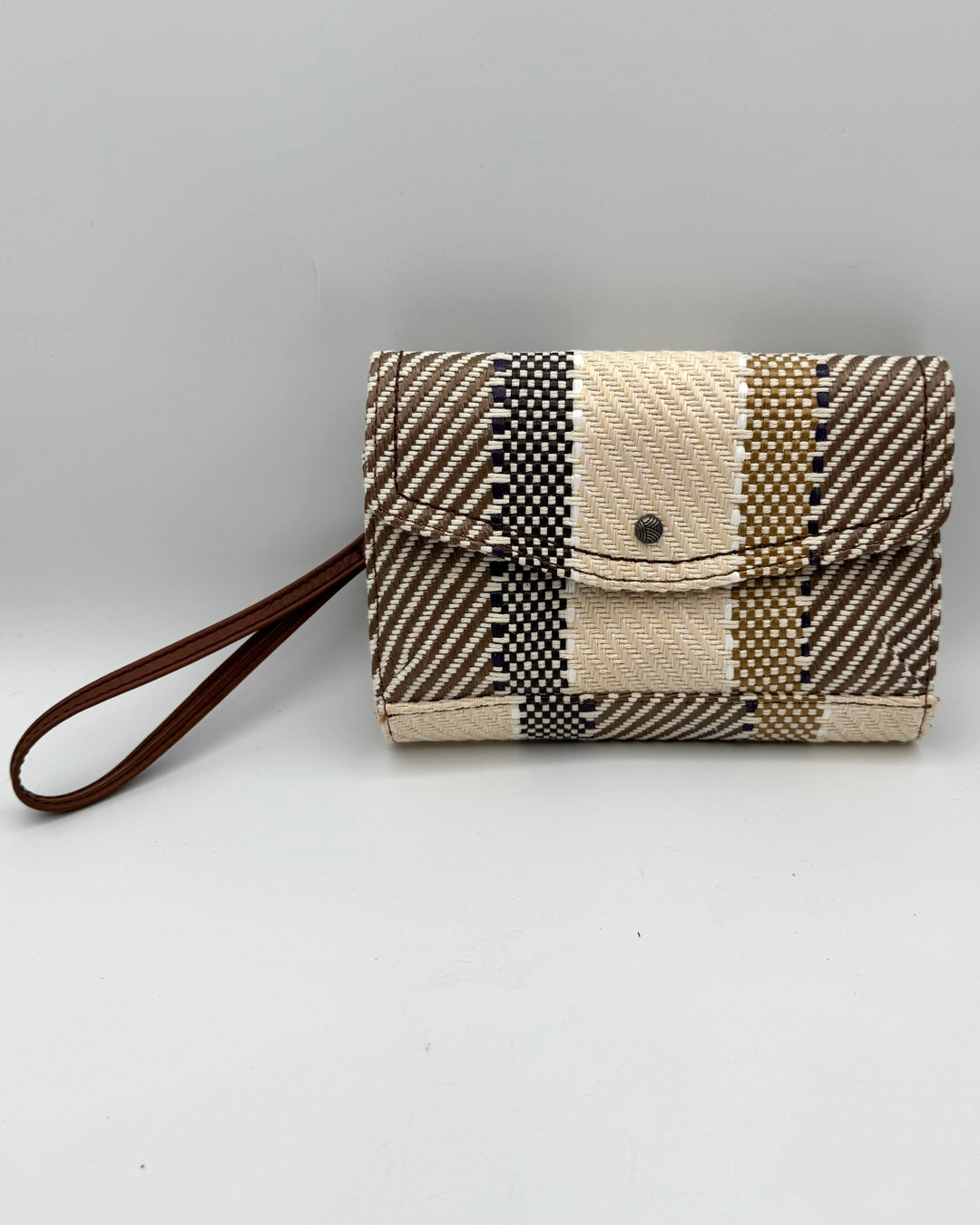 Light Brown Abstract Woven Wristlet/Crossbody Wallet Bag