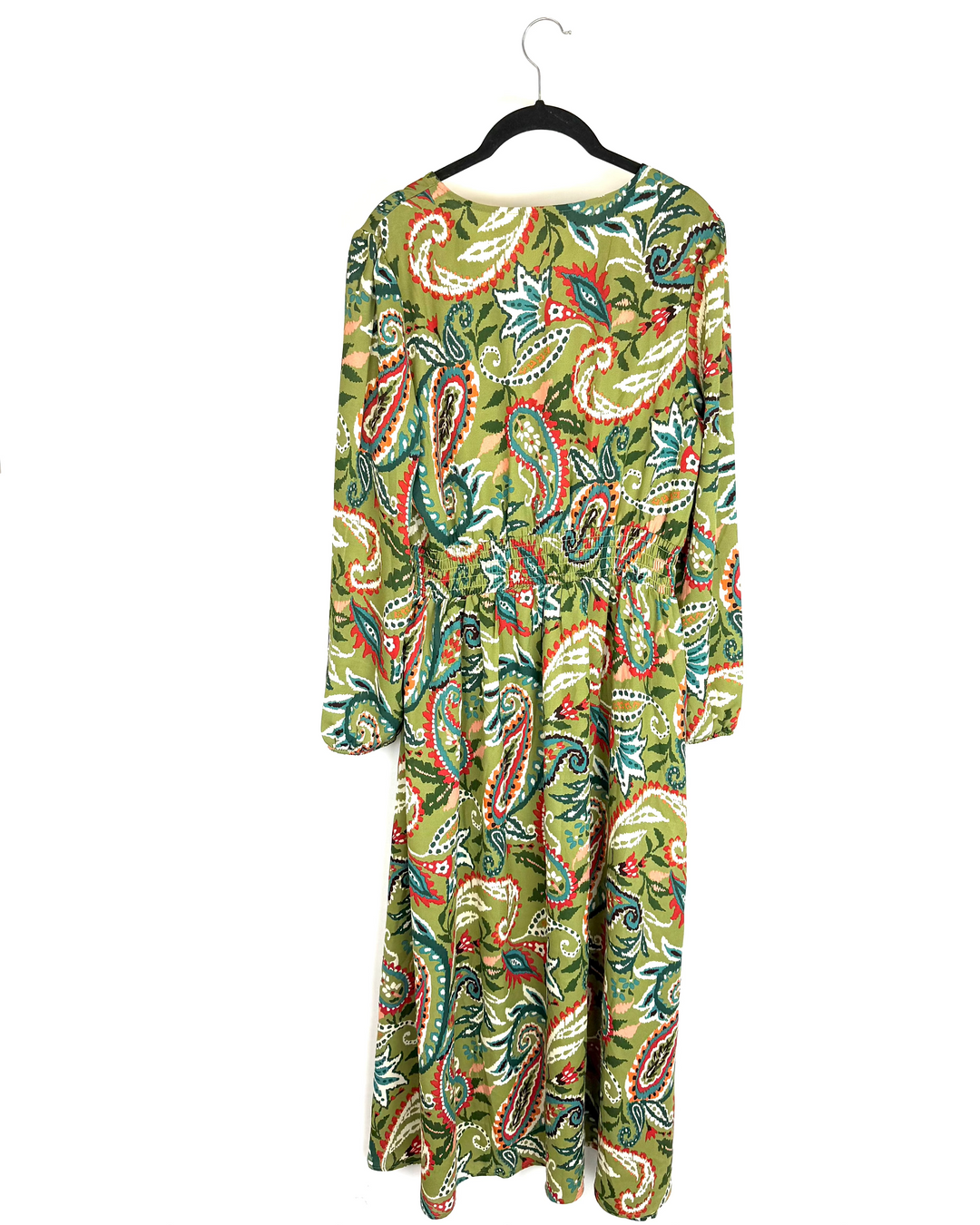 Green Paisley Print Long Sleeve Dress - Size 6/8