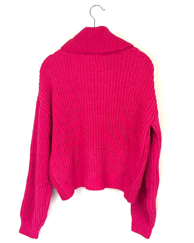 Hot Pink Cropped Turtleneck Sweater - Size 4/6
