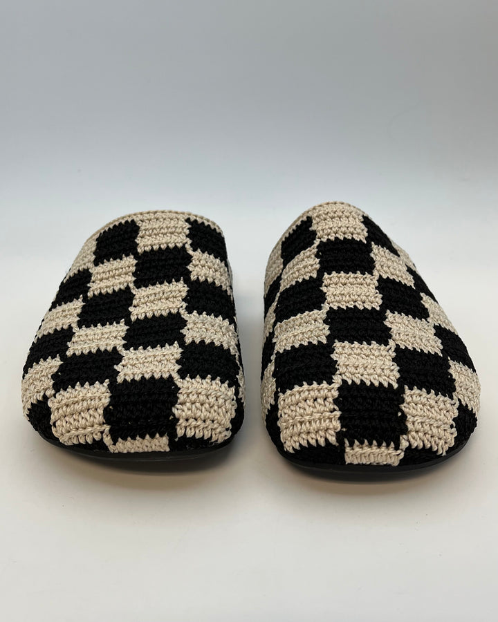 Black and Beige Checkered Crochet Clog - Size 5, 6, 7, 8, 9, 10 and 11
