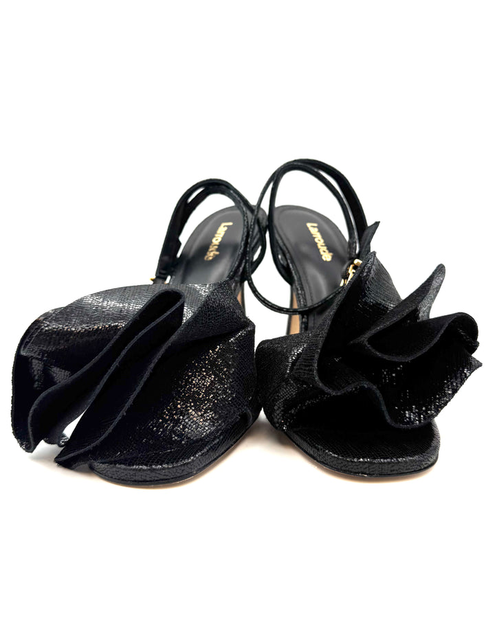 Black Metallic Leather Heel - Size 6, 8 and 10