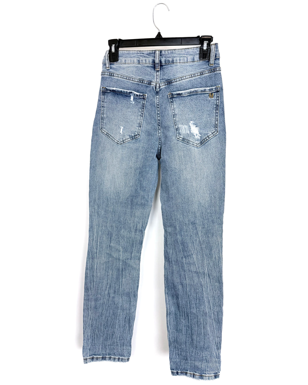 Stone-Washed Blue Distressed Tapered Jeans - SIze 0