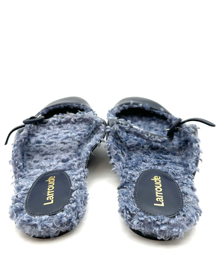 Navy Blue Leather Flat Mule - Size 6.5