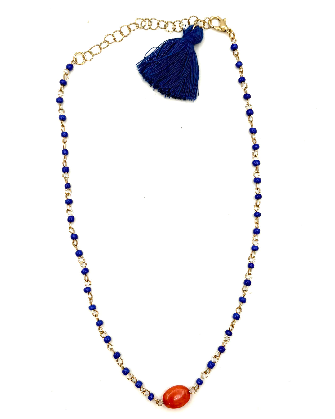 Gold and Blue Beaded Necklace