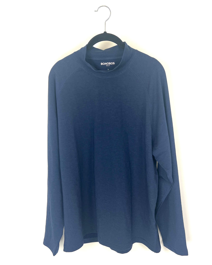 MENS Dark Navy Turtleneck Long Sleeve Golf Shirt - Large