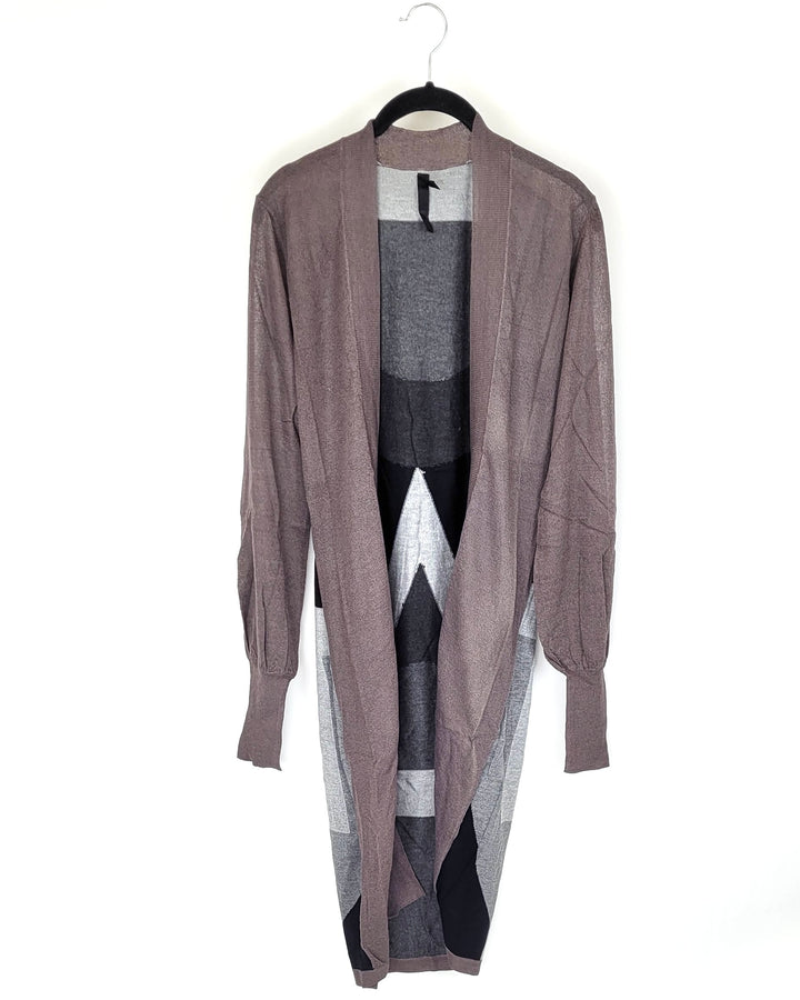 Brown and Gray Long Knit Cardigan - Extra Small and Small