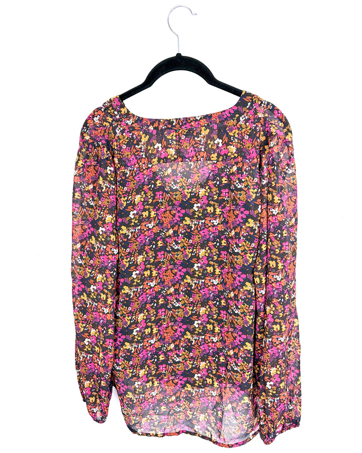 Sheer Floral Button-Up with Brown Tank Top - Size 2/4 and 4/6