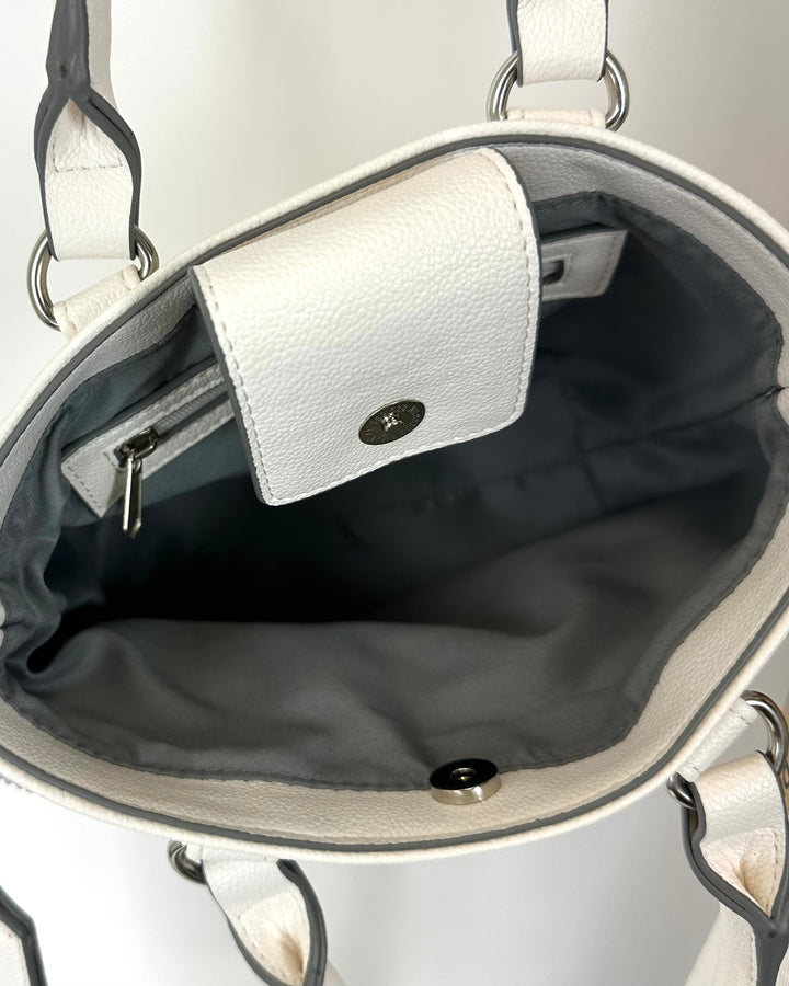 Cream and Silver Rhinestone Bow Bag