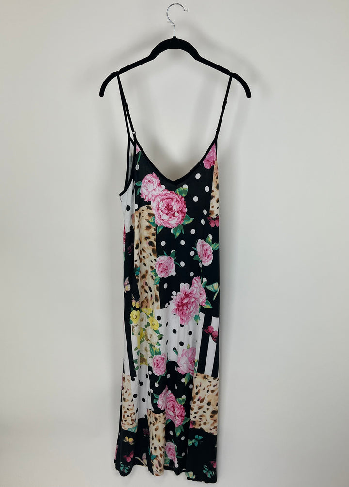 Multi-Pattern Patchwork Slip Lounge Dress - Size 6/8