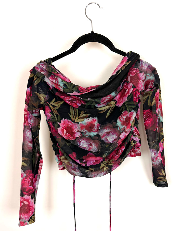 Dark Floral Rouged Crop Top - Size 4/6