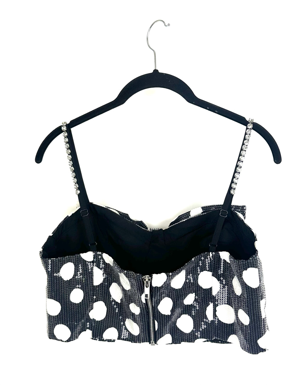 Black Sequin Polka Dot Cropped Tank Top - Size 11