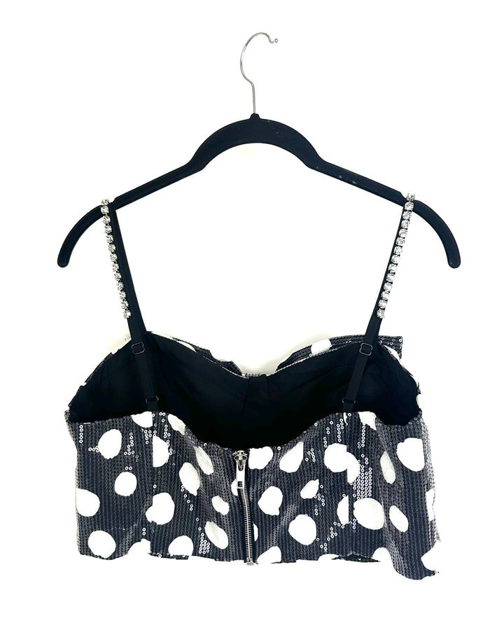Black Sequin Polka Dot Cropped Tank Top - Size 11
