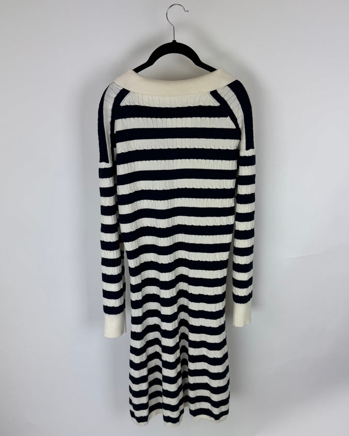 Navy and White Striped Long Sleeve Dress - Size 2/4